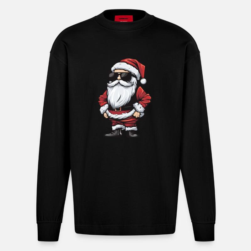 Weihnachtsmann Cool Santa Comic - Heavyweight Oversized Organic Langarmshirt Made in EU - SOLID BLACK