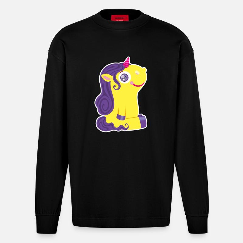 Kleines Einhorn - Heavyweight Oversized Organic Langarmshirt Made in EU - SOLID BLACK