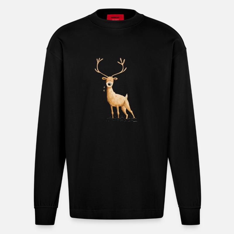 Hirsch Reh Jagd Jäger Geschenk - Heavyweight Oversized Organic Langarmshirt Made in EU - SOLID BLACK