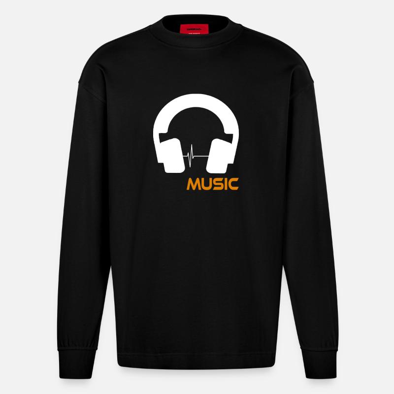 Logo du casque Music Wave - Manches longues bio épais oversize fabriqué en UE - SOLID BLACK