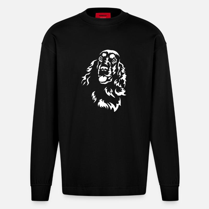 Cocker Spaniel Head « Black Edition » - Manches longues bio épais oversize fabriqué en UE - SOLID BLACK