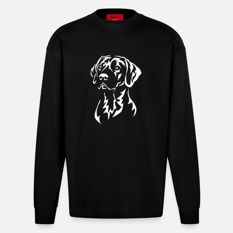 Rhodesian Ridgeback Head "Black Edition" - Heavyweight Oversized Organic Longsleeve Shirt Made in EU - SOLID BLACK