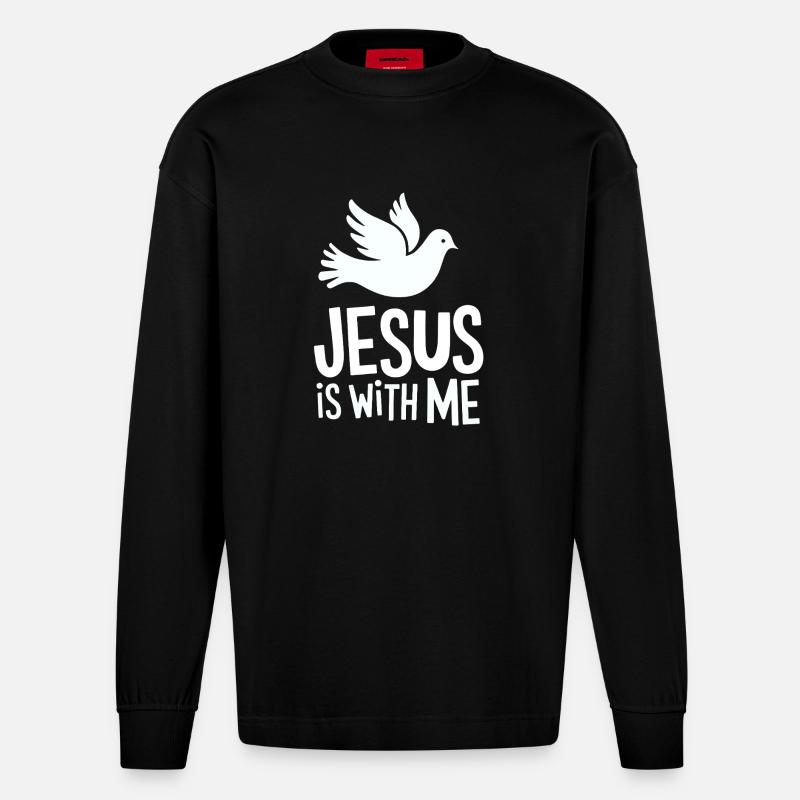 Jesus is with me - Heavyweight Oversized Organic Langarmshirt Made in EU - SOLID BLACK