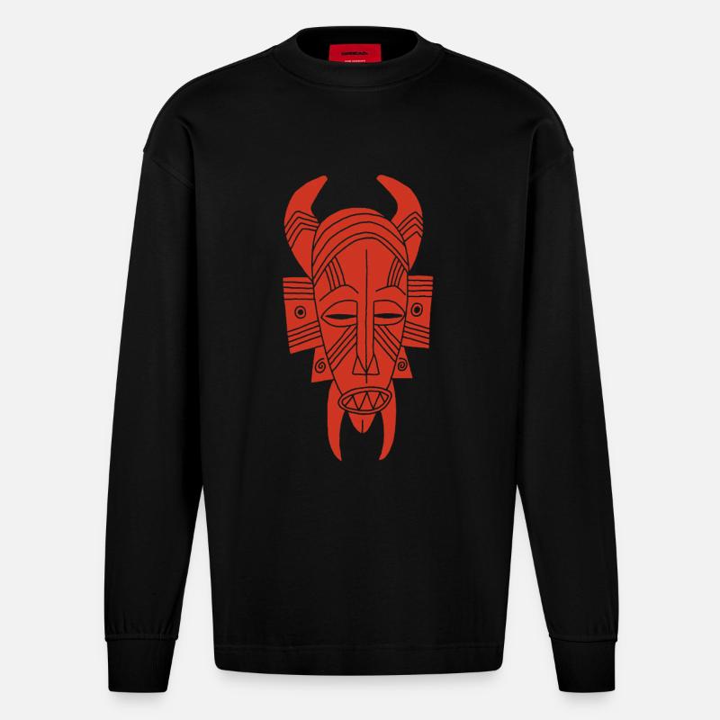 Afrikanischer Roter Dämon - Heavyweight Oversized Organic Langarmshirt Made in EU - SOLID BLACK