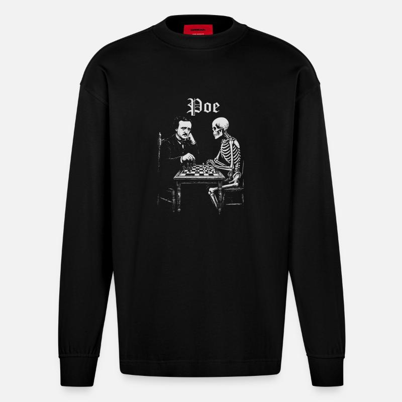 Poe und Skeleton Schachduell - Heavyweight Oversized Organic Langarmshirt Made in EU - SOLID BLACK