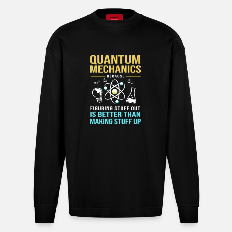 Quantenphysik Quantenmechanik Quantensprung - Heavyweight Oversized Organic Langarmshirt Made in EU - SOLID BLACK