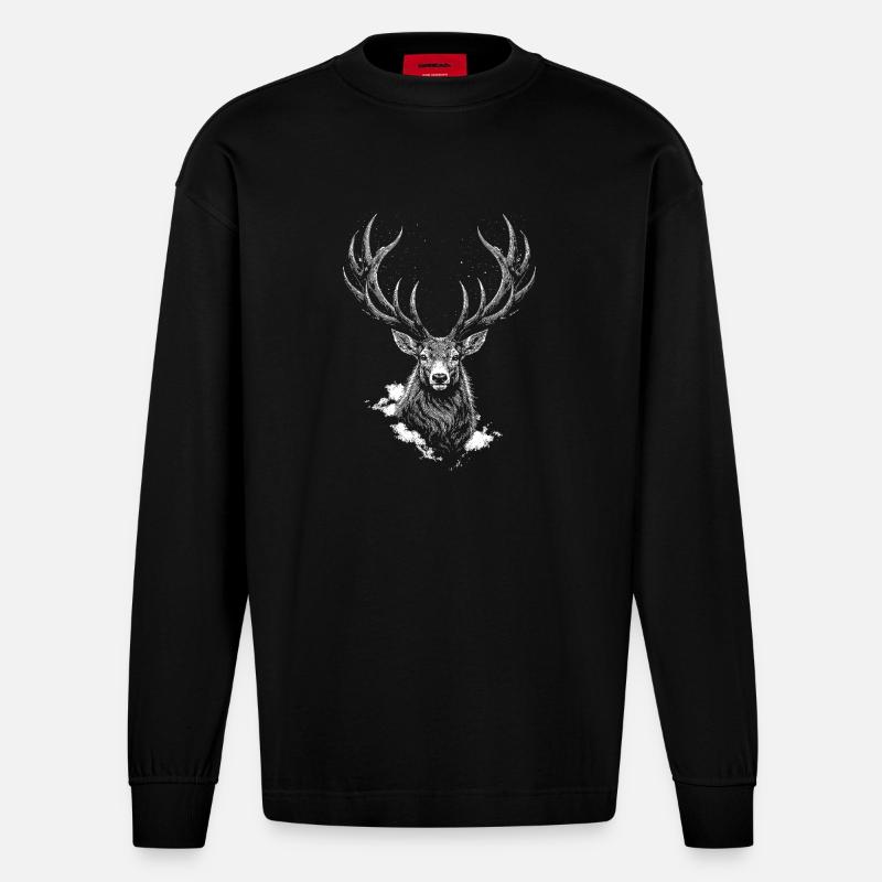 Silhouette de cerf - Manches longues bio épais oversize fabriqué en UE - SOLID BLACK
