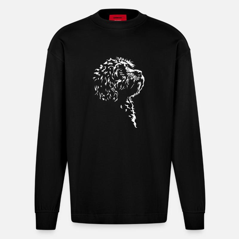 Cavapoo Silhouette Dog Dog Wilsigns - Heavyweight Oversized Organic Longsleeve Shirt Made in EU - SOLID BLACK