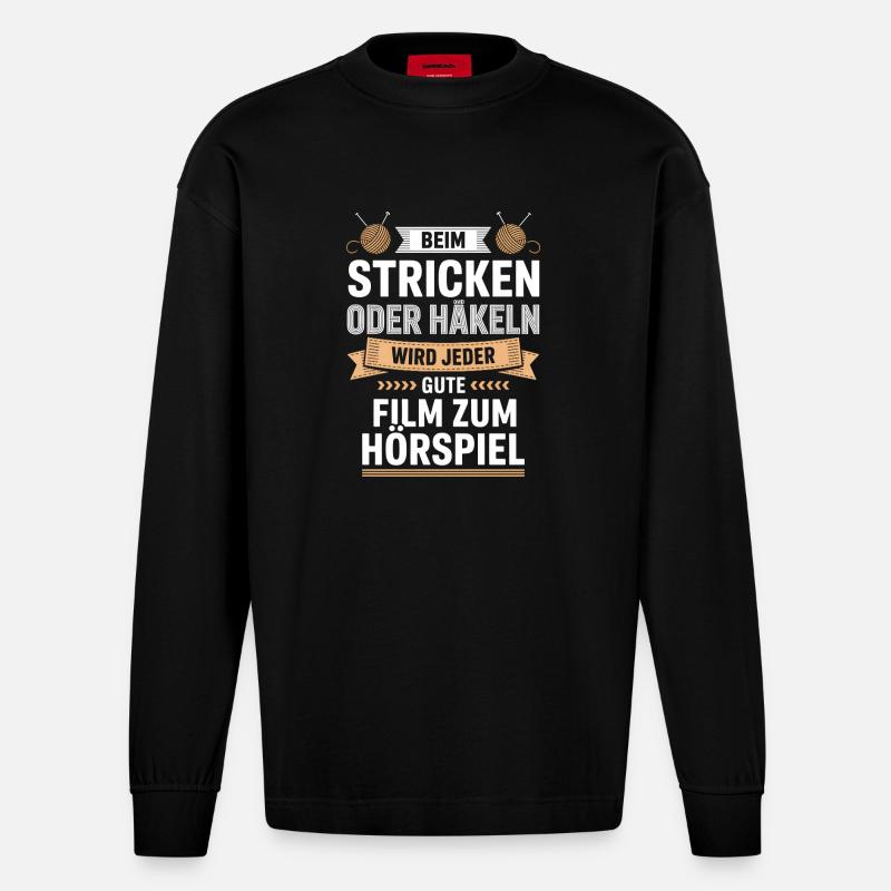 Beim Stricken Oder Häkeln: Hörspiel-Genuss - Heavyweight Oversized Organic Langarmshirt Made in EU - SOLID BLACK