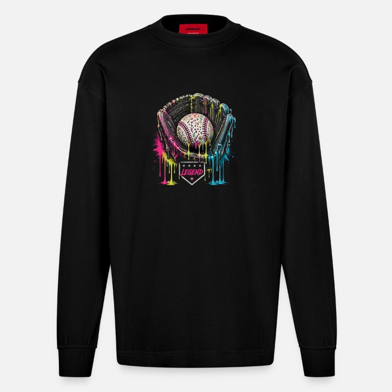 Baseball Handschuh Legend Bunt Grafik - Heavyweight Oversized Organic Langarmshirt Made in EU - SOLID BLACK
