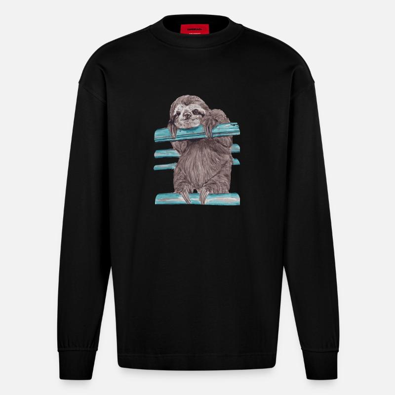 Hey mr sloth - Heavyweight Oversized Organic Langarmshirt Made in EU - SOLID BLACK