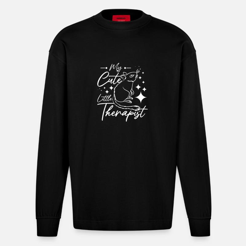 Mon mignon petit octodon thérapeute - Manches longues bio épais oversize fabriqué en UE - SOLID BLACK