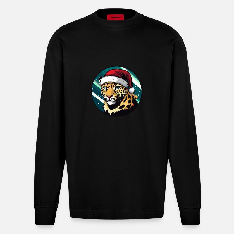 Noël Léopard Noël - Manches longues bio épais oversize fabriqué en UE - SOLID BLACK