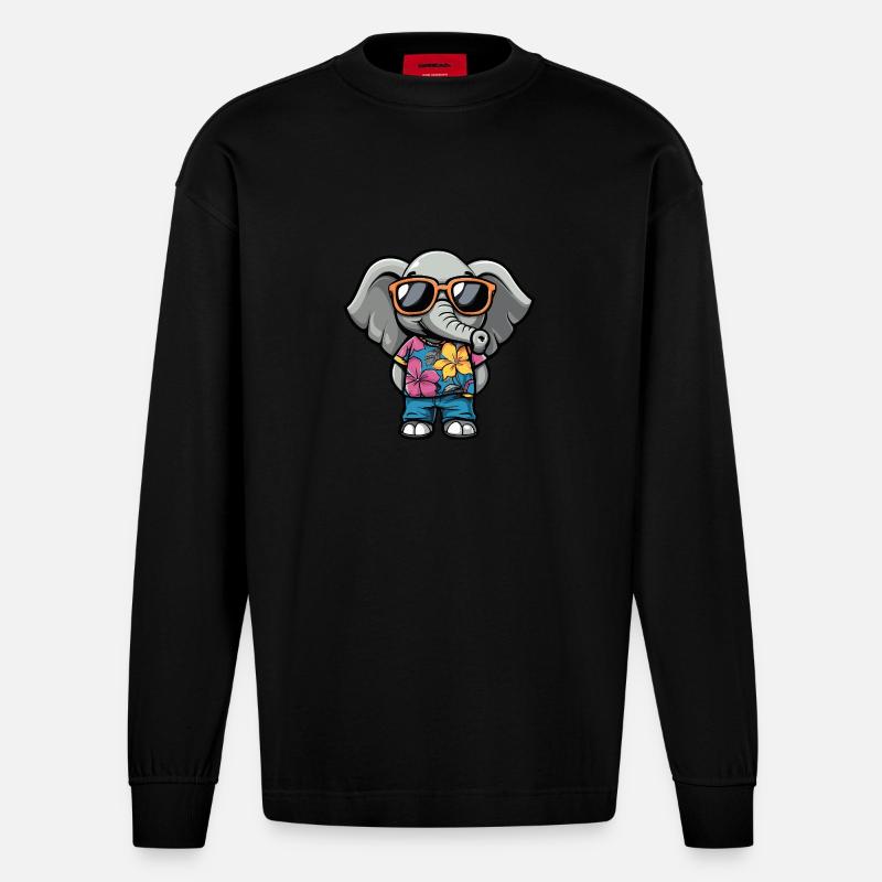 Elefant Comic Urlaub - Heavyweight Oversized Organic Langarmshirt Made in EU - SOLID BLACK