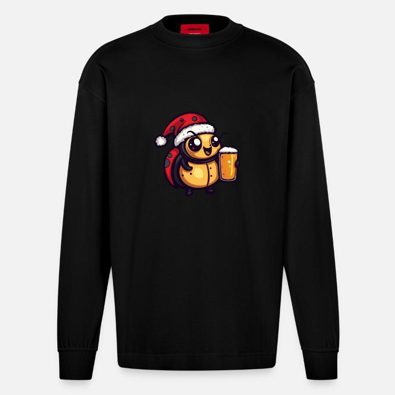 Bière Ladybug Noël - Manches longues bio épais oversize fabriqué en UE - SOLID BLACK
