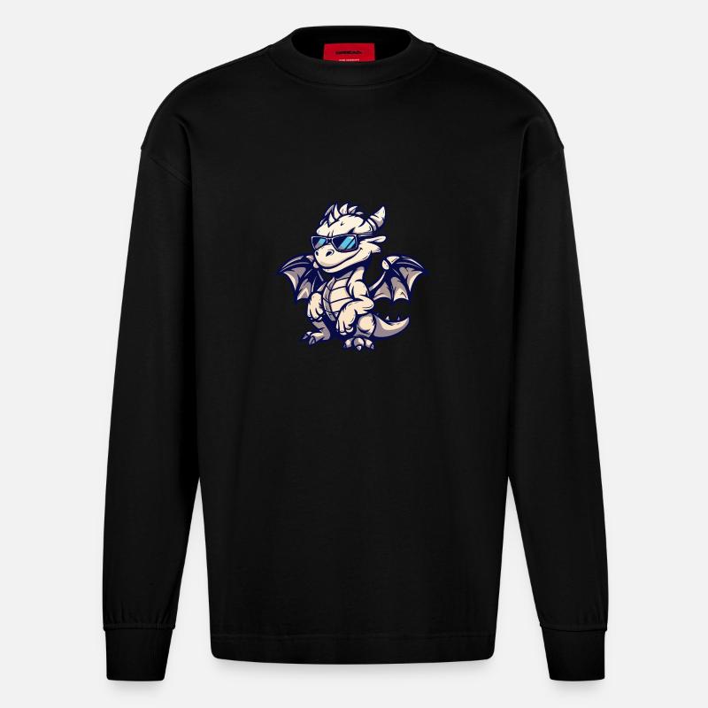 Drache Tier - Heavyweight Oversized Organic Langarmshirt Made in EU - SOLID BLACK