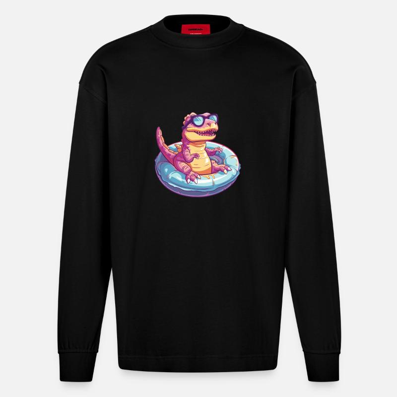 Dinosaurier T-Rex Comic Cool - Heavyweight Oversized Organic Langarmshirt Made in EU - SOLID BLACK