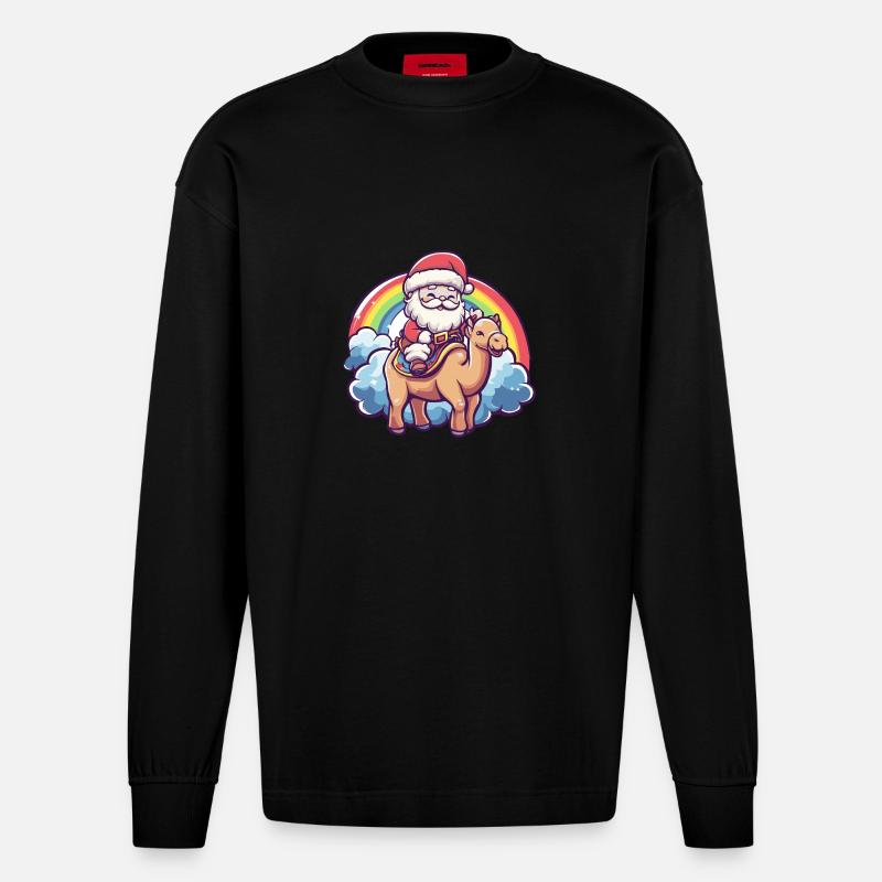Kamel Weihnachtsmann Regenbogen - Heavyweight Oversized Organic Langarmshirt Made in EU - SOLID BLACK