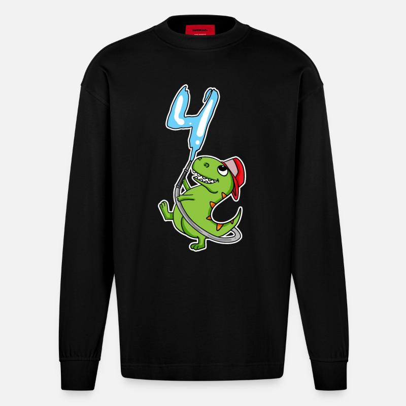 4e anniversaire dinosaure - Manches longues bio épais oversize fabriqué en UE - SOLID BLACK