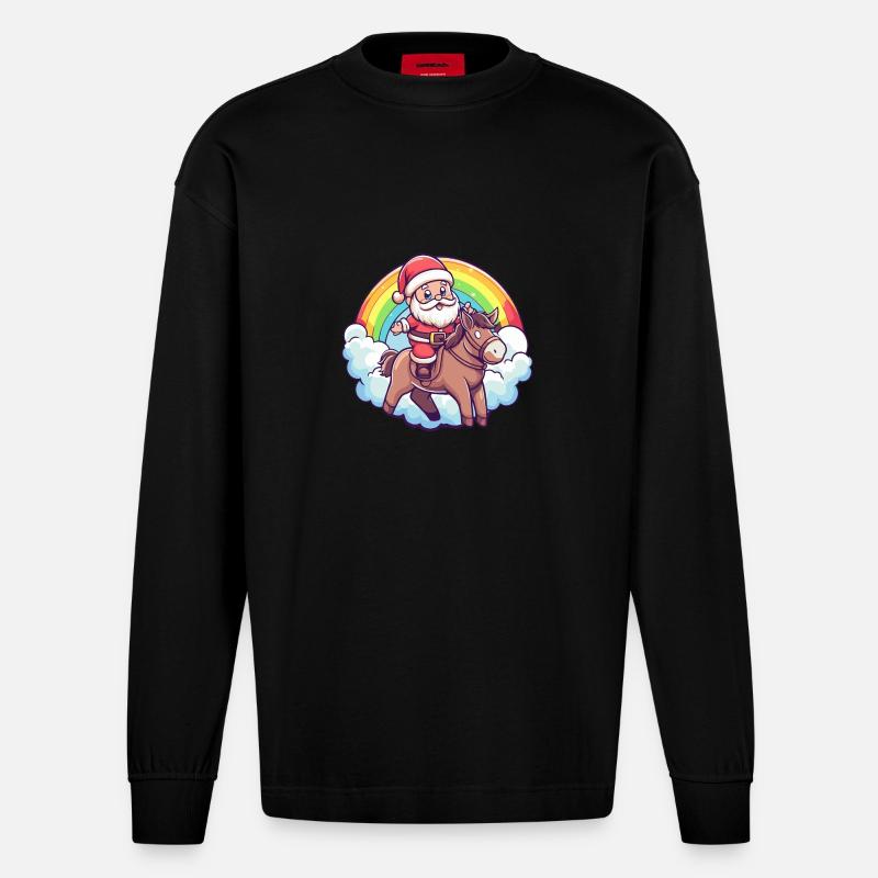 Esel Weihnachtsmann Regenbogen - Heavyweight Oversized Organic Langarmshirt Made in EU - SOLID BLACK