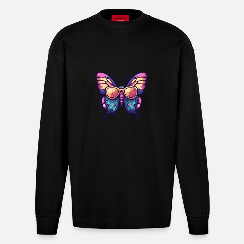 Schmetterling Comic Urlaub - Heavyweight Oversized Organic Langarmshirt Made in EU - SOLID BLACK