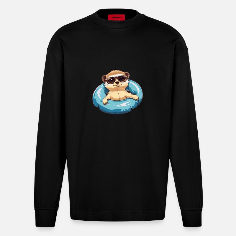 Suricate Bande Dessinée Cool - Manches longues bio épais oversize fabriqué en UE - SOLID BLACK