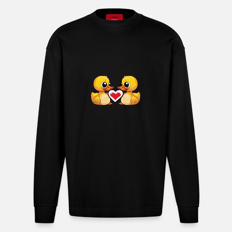 Canard Couple Saint-Valentin - Manches longues bio épais oversize fabriqué en UE - SOLID BLACK