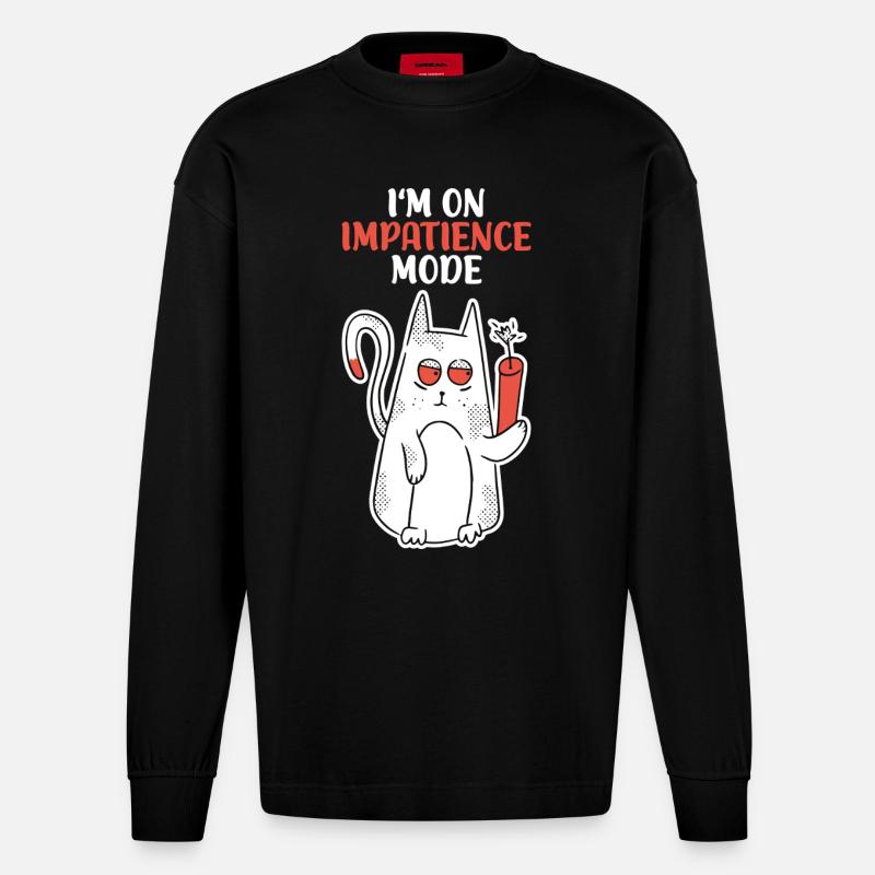 Chat impatient Impatience Mode - Manches longues bio épais oversize fabriqué en UE - SOLID BLACK