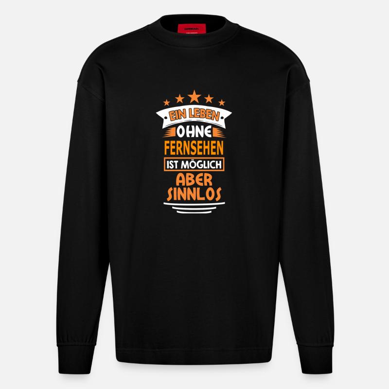 fernsehen - Heavyweight Oversized Organic Langarmshirt Made in EU - SOLID BLACK
