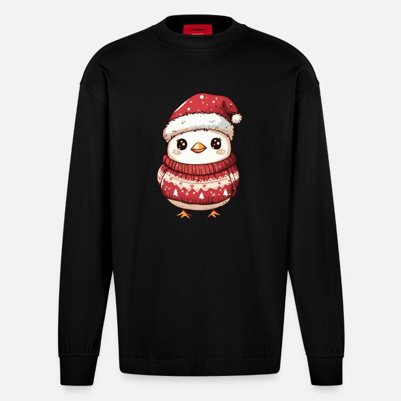 Huhn Weihnachten Comic - Heavyweight Oversized Organic Langarmshirt Made in EU - SOLID BLACK