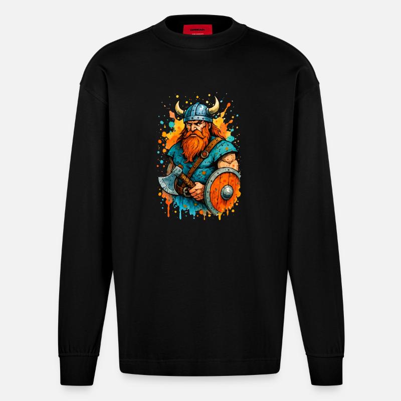 wikinger comic farbklecks - Heavyweight Oversized Organic Langarmshirt Made in EU - SOLID BLACK