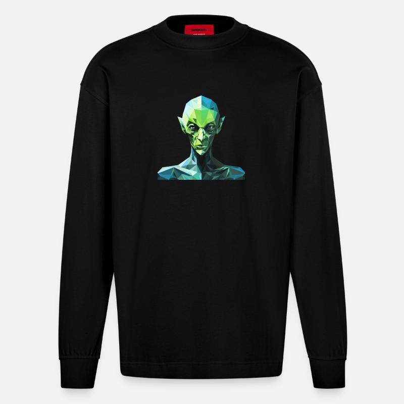 Alien im Polygon-Stil - Heavyweight Oversized Organic Langarmshirt Made in EU - SOLID BLACK