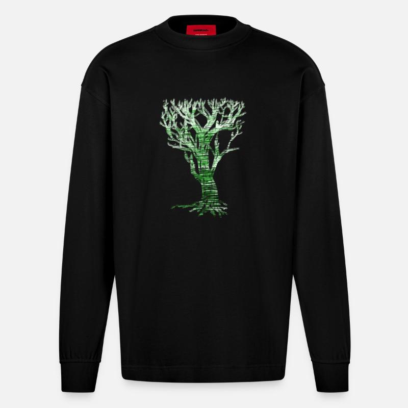 World Tree Nature Graphiques - Manches longues bio épais oversize fabriqué en UE - SOLID BLACK
