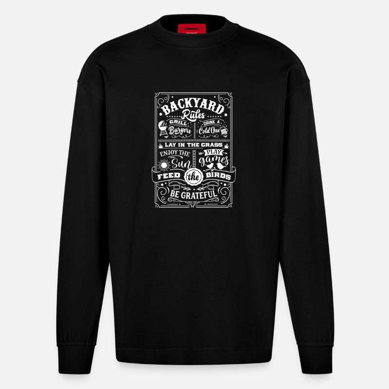 Backyard rules - Heavyweight Oversized Organic Langarmshirt Made in EU - SOLID BLACK