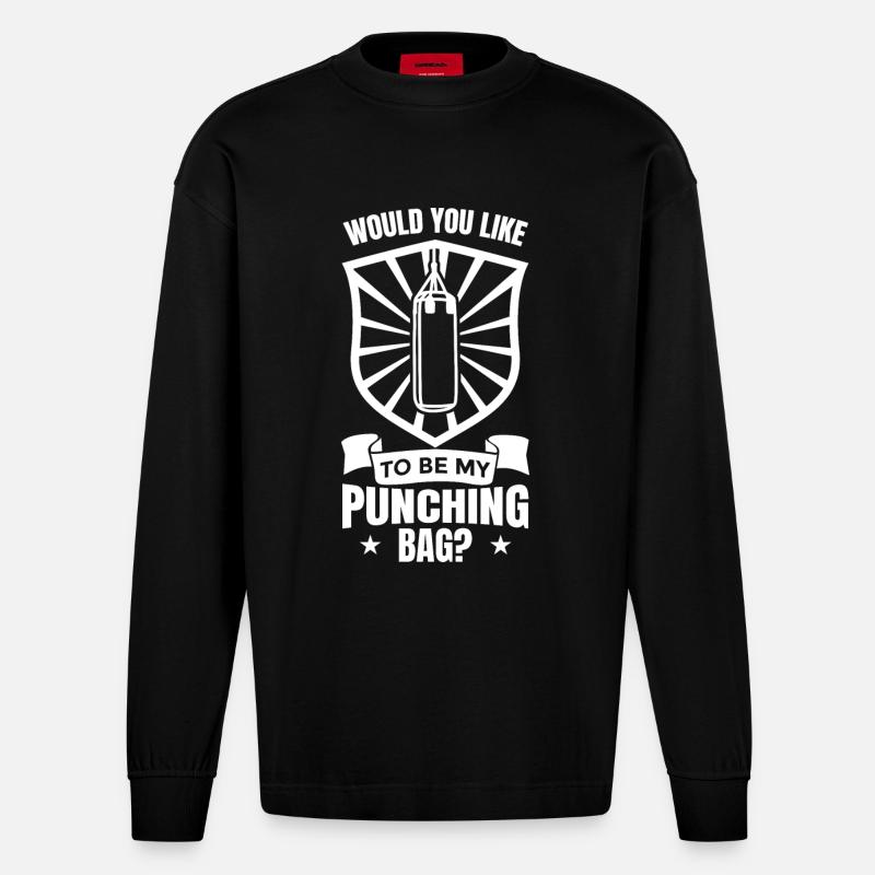 Willst du mein Boxsack sein - Heavyweight Oversized Organic Langarmshirt Made in EU - SOLID BLACK