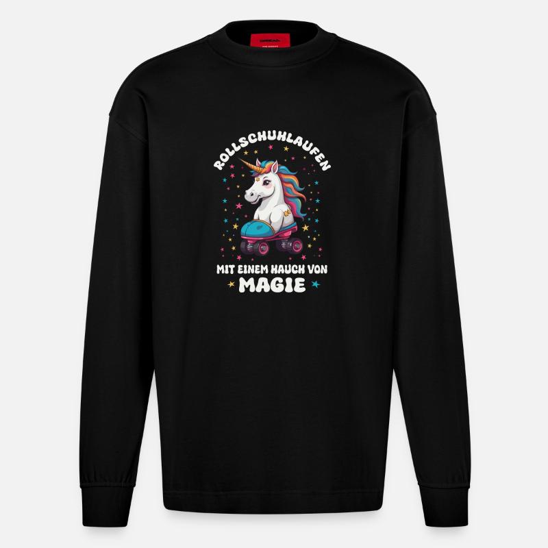 Einhorn Rollschuhlaufen - Heavyweight Oversized Organic Langarmshirt Made in EU - SOLID BLACK