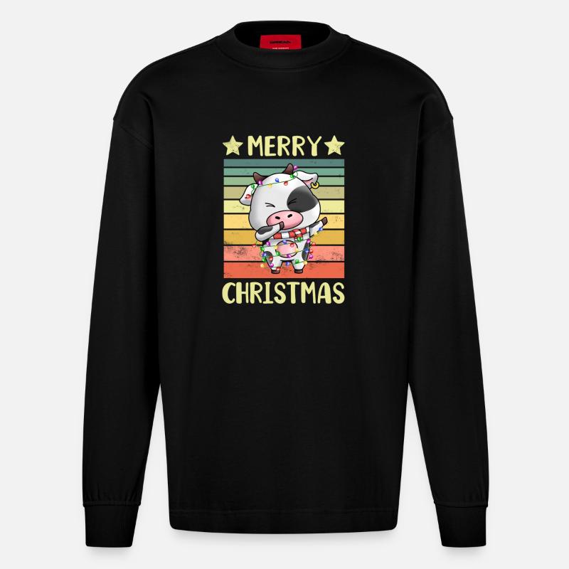 Joyeuse vache de Noël - Manches longues bio épais oversize fabriqué en UE - SOLID BLACK