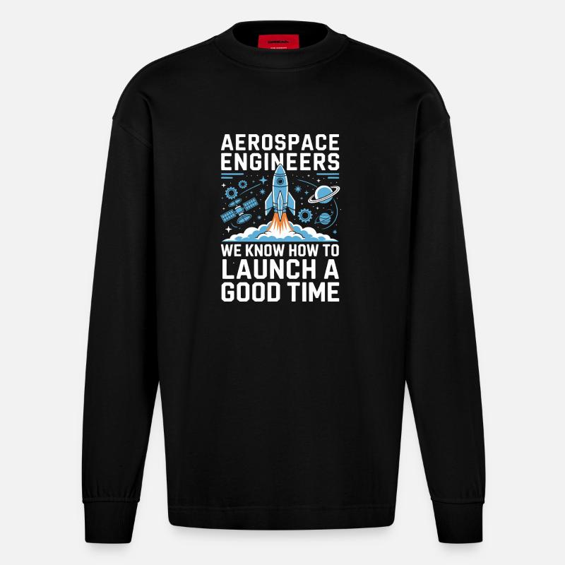 Aerospace Engineer Rocket Launch Humor - Manches longues bio épais oversize fabriqué en UE - SOLID BLACK