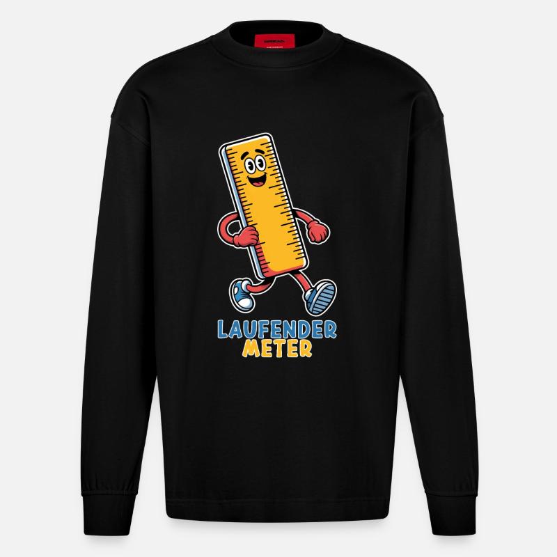 Running Meter Small Funny Dwarf Nickname - Heavyweight Oversized Organic Longsleeve Shirt Made in EU - SOLID BLACK
