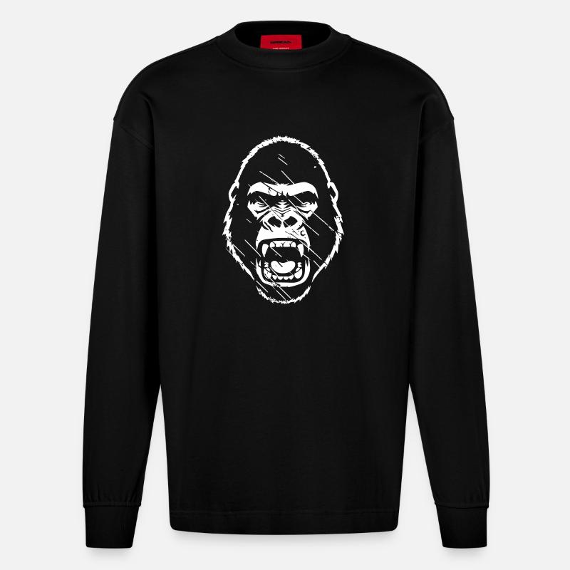 wuetender-gorilla-stencil-grunge-vector_path130 - Heavyweight Oversized Organic Langarmshirt Made in EU - SOLID BLACK
