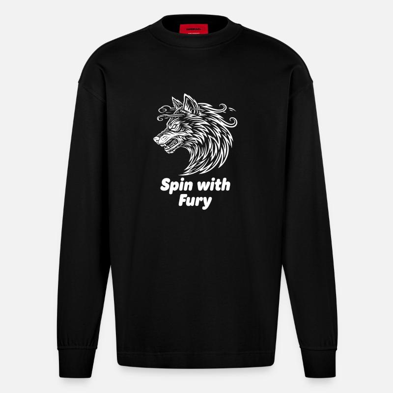 Wolfskopf Spin with Fury - Heavyweight Oversized Organic Langarmshirt Made in EU - SOLID BLACK