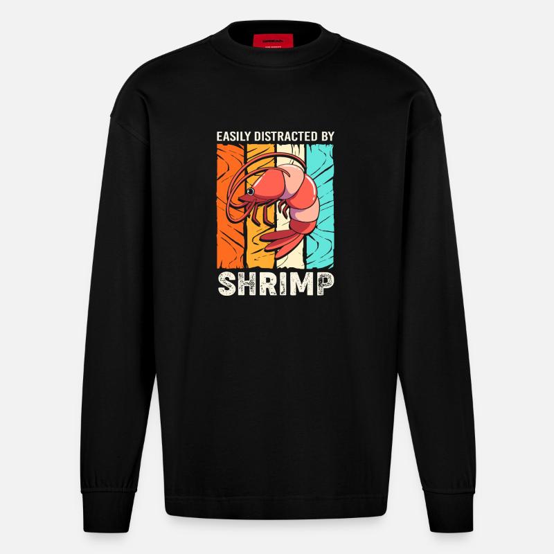 Krabbe Languste Meeresfrüchte Shrimp - Heavyweight Oversized Organic Langarmshirt Made in EU - SOLID BLACK