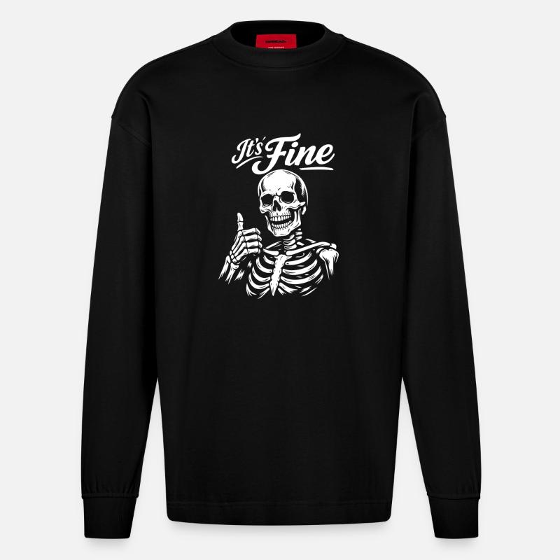 Sein feines Skelett Daumen hoch - Heavyweight Oversized Organic Langarmshirt Made in EU - SOLID BLACK