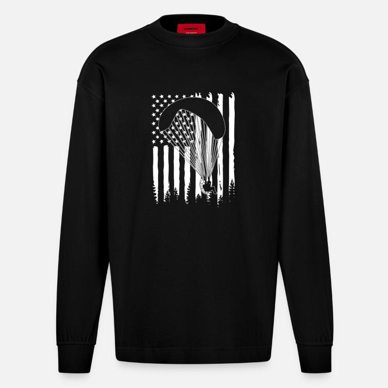 Paragliding Skydive - Heavyweight Oversized Organic Langarmshirt Made in EU - SOLID BLACK