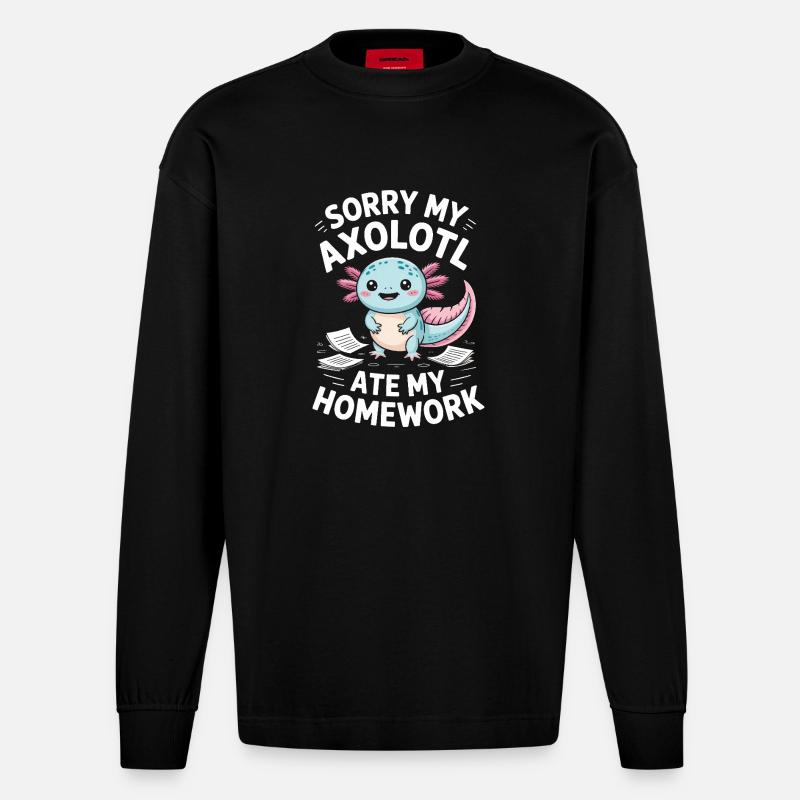 Axolotl a mangé mes devoirs - Manches longues bio épais oversize fabriqué en UE - SOLID BLACK