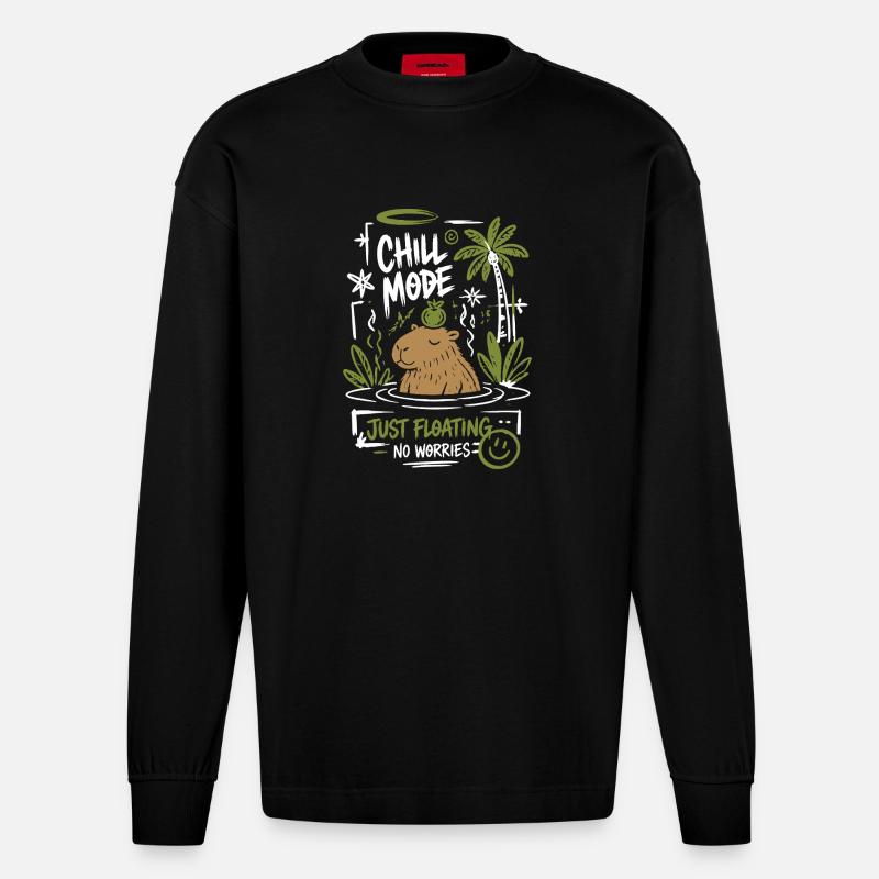 Chill Mode Just Floating - Heavyweight Oversized Organic Langarmshirt Made in EU - SOLID BLACK