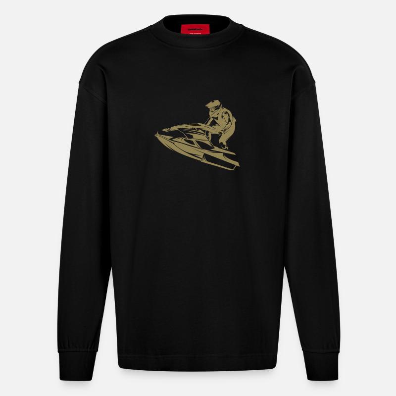 Rasanter Jetski in Silhouette - Heavyweight Oversized Organic Langarmshirt Made in EU - SOLID BLACK