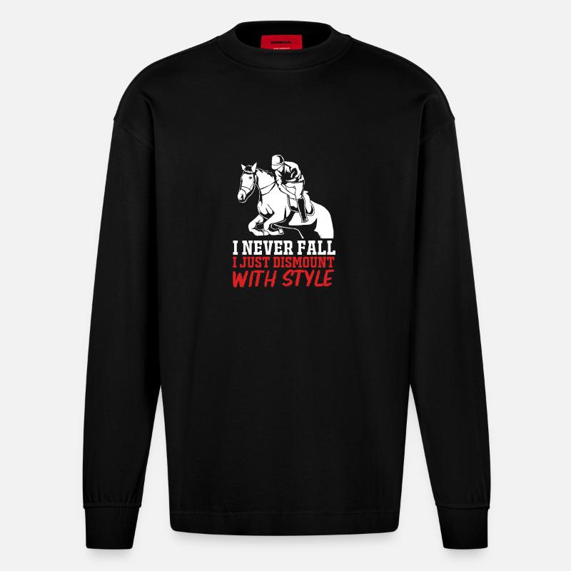 Springreiten Springpferd - Heavyweight Oversized Organic Langarmshirt Made in EU - SOLID BLACK