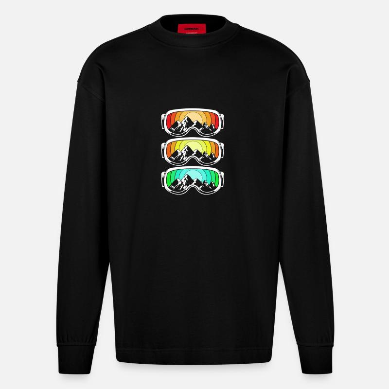 Ski Skiurlaub - Heavyweight Oversized Organic Langarmshirt Made in EU - SOLID BLACK