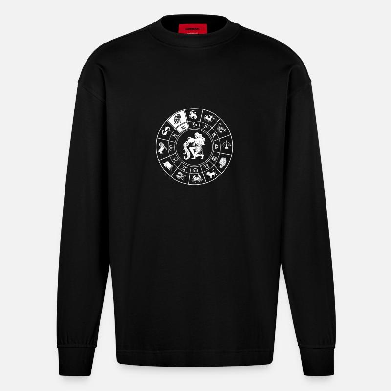 Sternzeichen Wassermann - Heavyweight Oversized Organic Langarmshirt Made in EU - SOLID BLACK